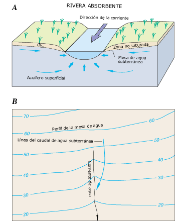 rivera absorvente; agua superficial y subterrnea