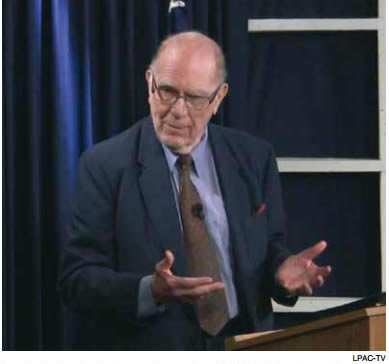 LPAC-TV | Lyndon LaRouche during a webcast, Aug. 8, 2014. “There is one thing to be said about Mr. LaRouche,” said Zepp-LaRouche, “and that is that he has,
unlike anybody else I know, a unique ability to characterize and recognize historical developments when they newly occur.”