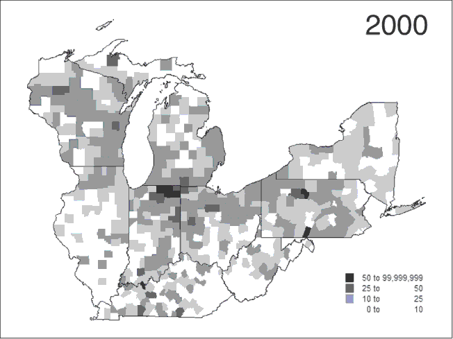 mapa del oueste medio de EU 2000